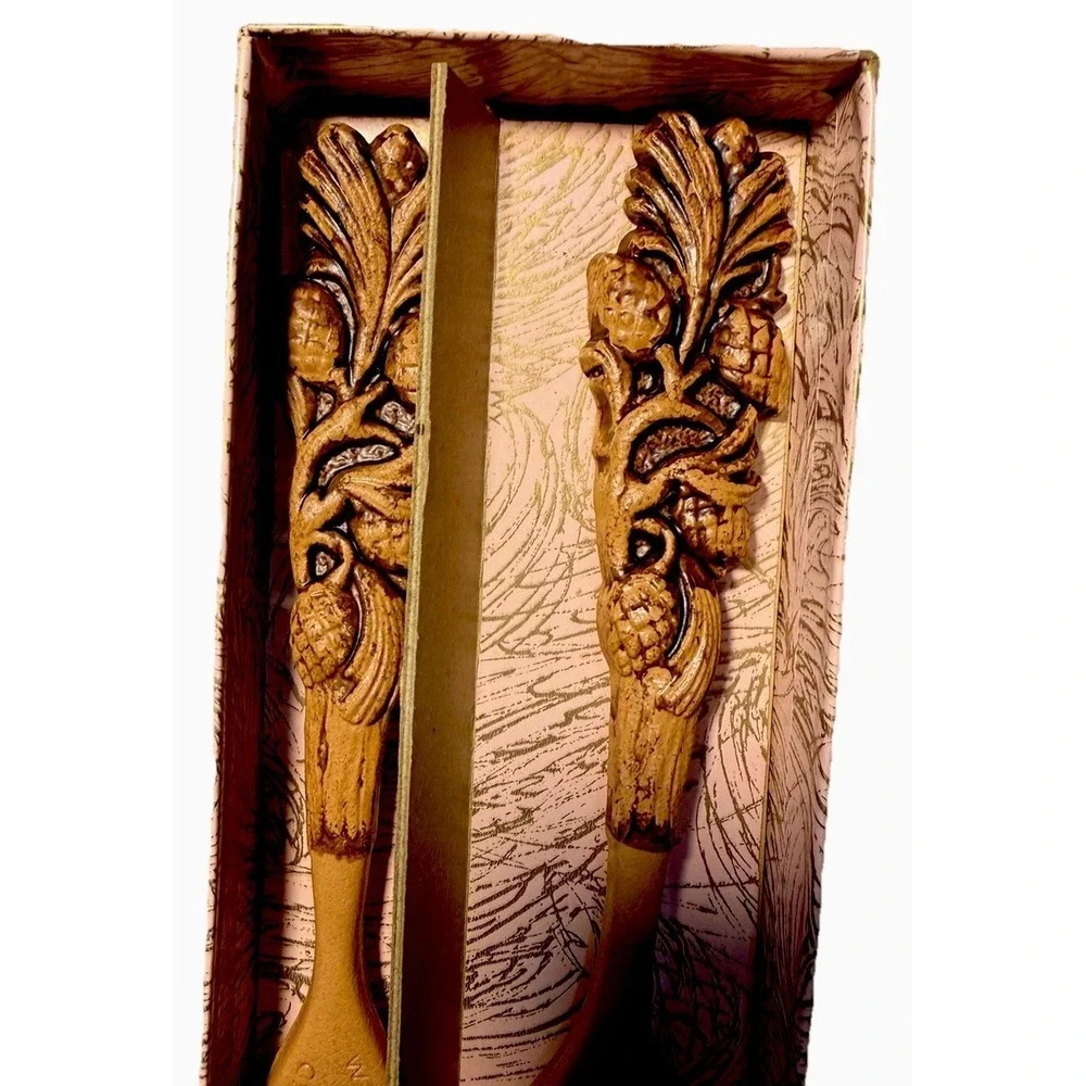 Vintage Hand‎ Carved Salad Serving Spoon Fork Set By Windsor Fruit Carvings
